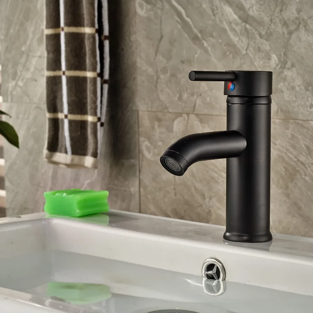 Brass Single Handle Black Bronze Basin Faucet Deck Mounted Countertop