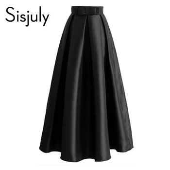 

Sisjuly Muslim Casual Long Skirts Women Pleated Loose Black Fashion High Street Elegant Office Ladies Party Chic Skirt Spring