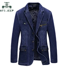 AFS JEEP, модные джинсовые блейзеры, мужские деловые повседневные приталенные костюмы, куртка, hombre, хлопковый Джинсовый блейзер, masculino размера плюс L-3XL