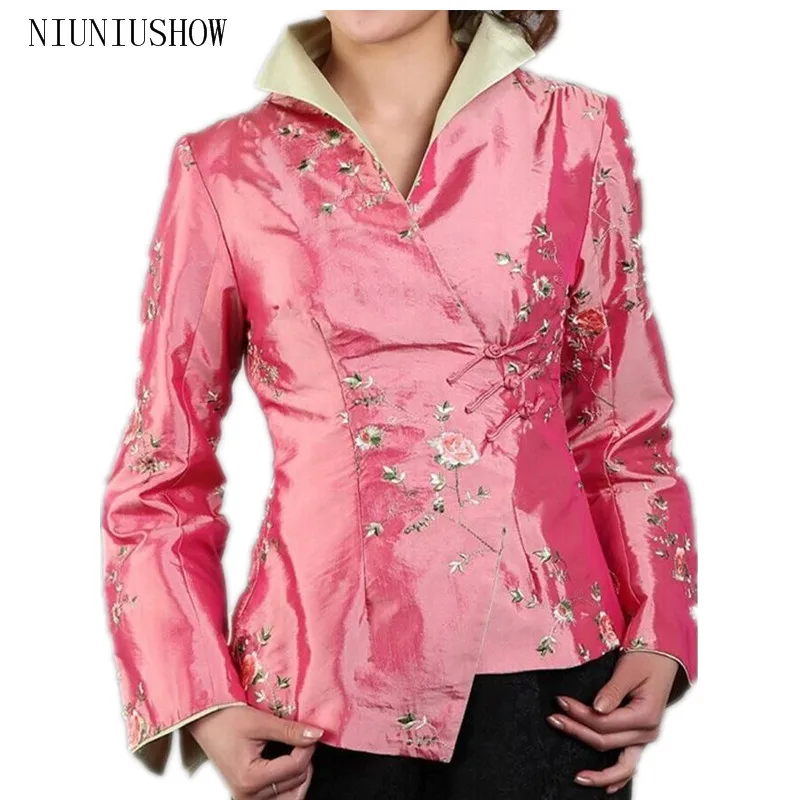 New Arrival Fashion Pink Chinese Women's Silk Satin Jacket Embroidery