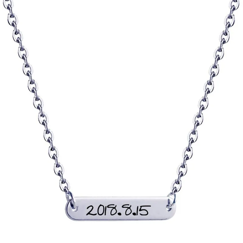 Personalized Custom Nameplate Bar Necklace Gold Engraved Date Name
