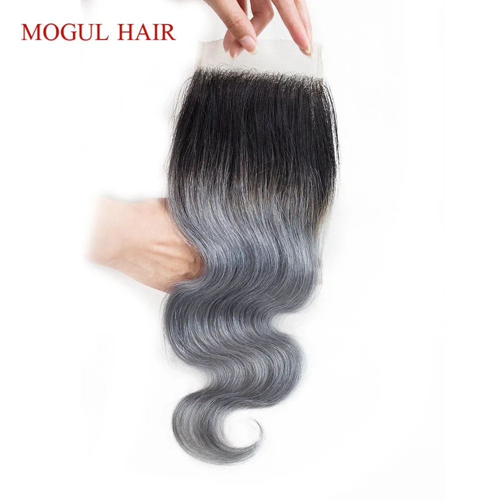 MOGUL HAIR T 1B темно серые Омбре человеческие волосы 2/3 пучки с кружевом Закрытие