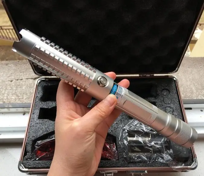 

The Most High Power 450nm Blue Laser Pointer Pen Adjustable Visible Beam focus burn paper lit cigarette wood+box