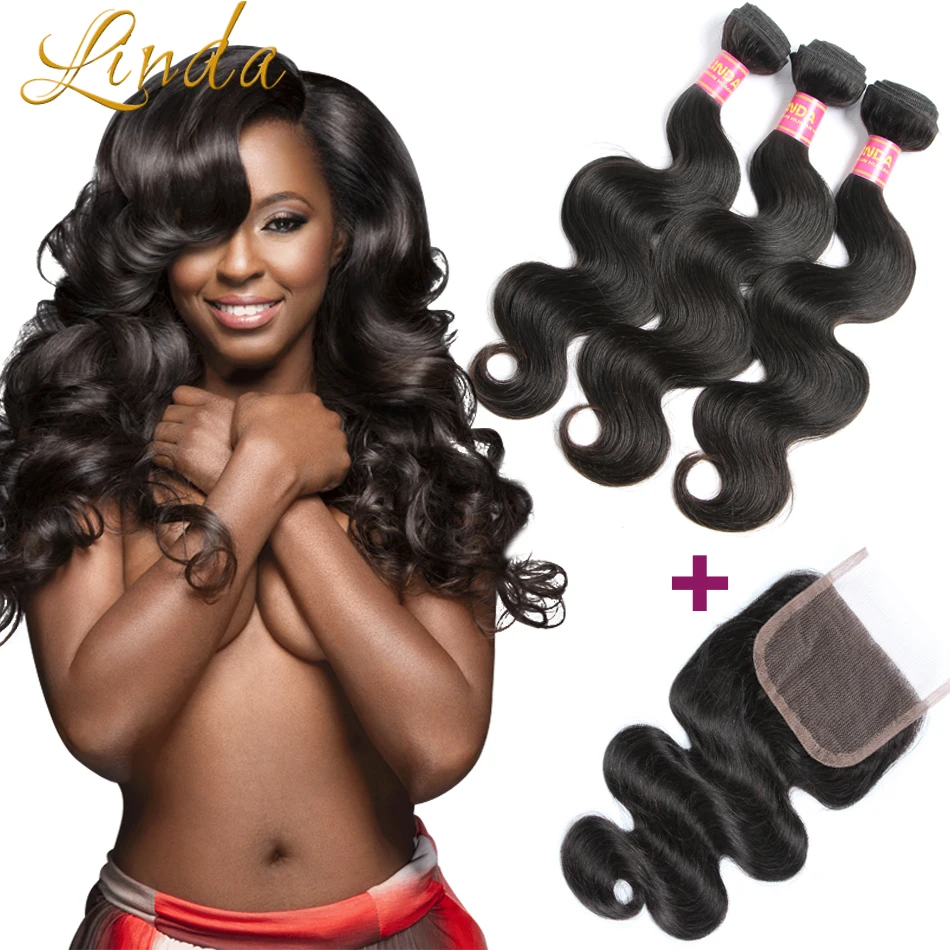 Brazilian Virgin Human Hair With Closure Brazilian Body Wave 3 bundles With Closure Queen Hair Products With Closure Bundle