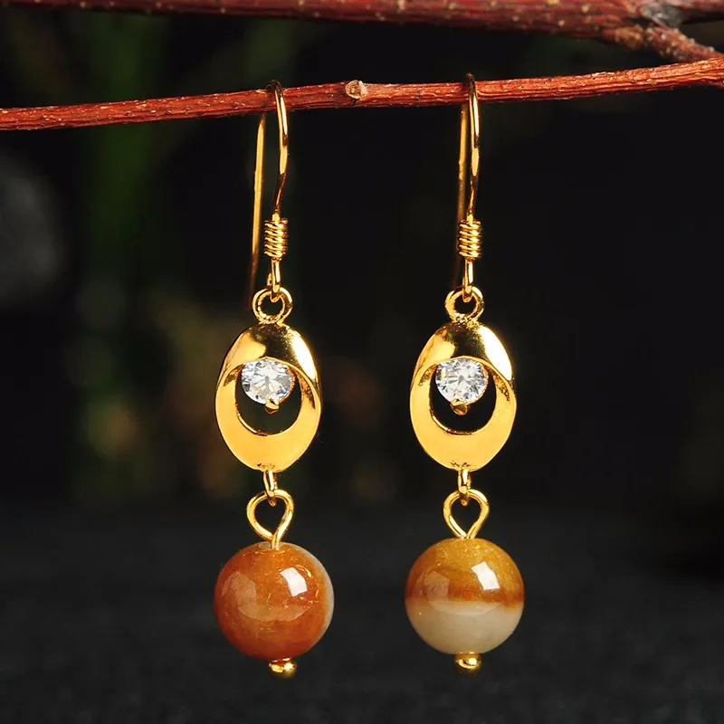 

New Arrival 925 Sterling Silver Yellow Colour Beads Women's Dangle Earrings