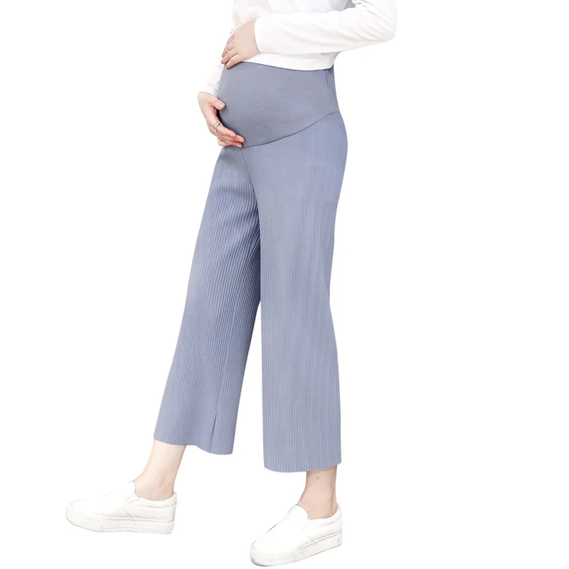 Pengpious 2019 spring and autumn Pregnant women trousers new pleated wide-legged pants loose fashion mama belly pants capris