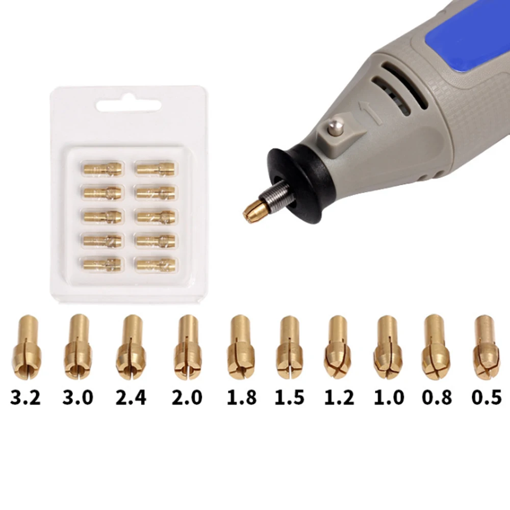 

10pcs 0.5-3.2mm Electric Drill Grinader Fitting Chuck Three Claw Copper Sandwich Chuck Collets Set