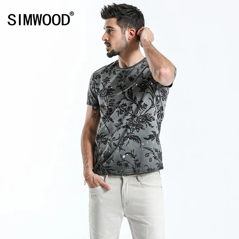 SIMWOOD 2019 Летняя мода печатных футболки для мужчин 100% натуральный хлопок Slim Fit