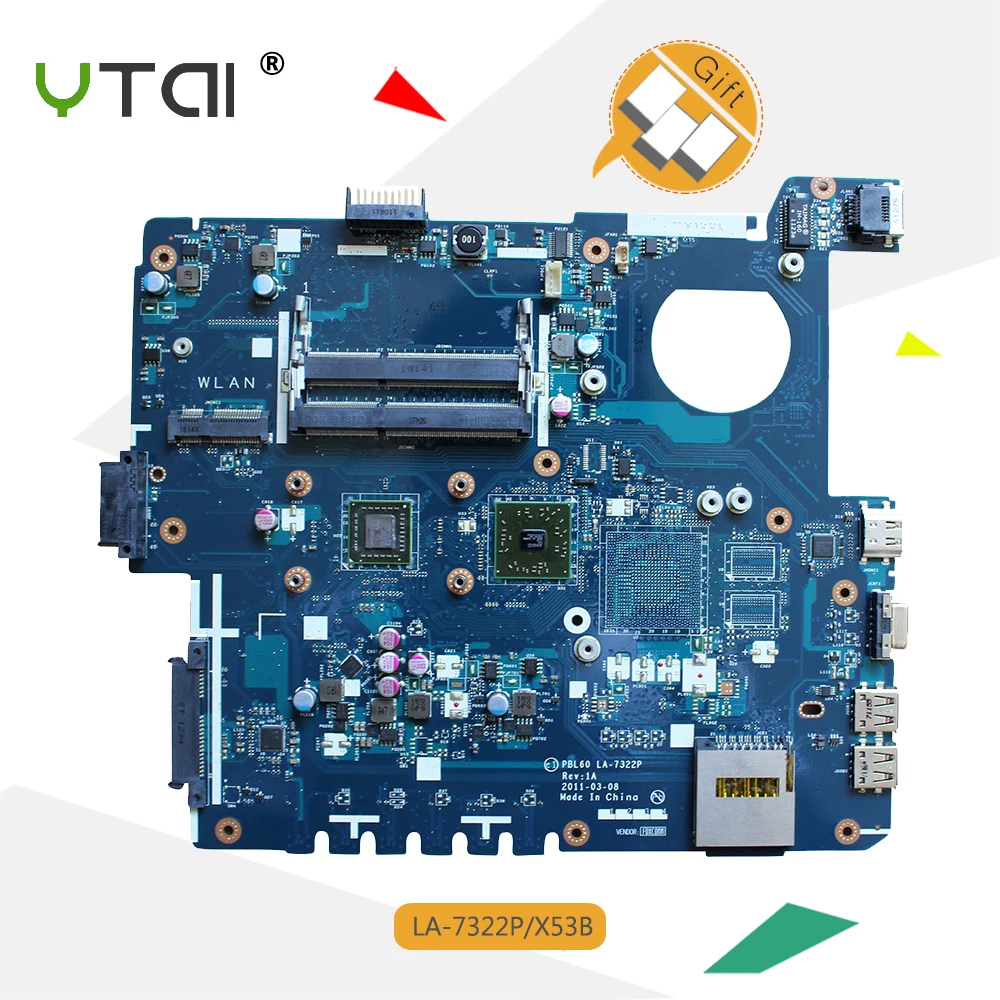

YTAI PBL60 LA-7322P motherboard for ASUS K53U X53U X53B K53B X53BY X53BR K53BY laptop motherboard with CPU Integrated mainboard