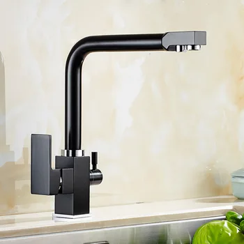 

3 way water filter tap Three Way Sink Mixer Black Painted Brass 3 Way Kitchen Faucet 360 Rotating Black Kitchen Sink Mixer