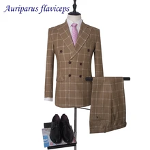 Коричневые Твидовые костюмы, 3 шт., костюм для мужчин, пиковые лацканы, вечерние, двубортные костюмы для свадьбы, джентльмен, приталенный, Terno Masculino