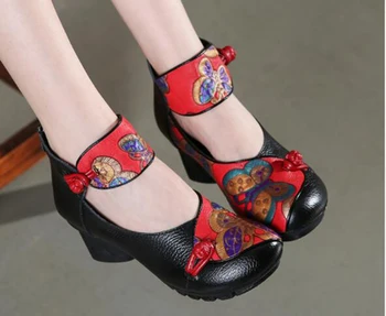 

New Ethnic Style Leather Retro Woman Hand-woven Leather Women's Shoes Female Leather Mother Shoes