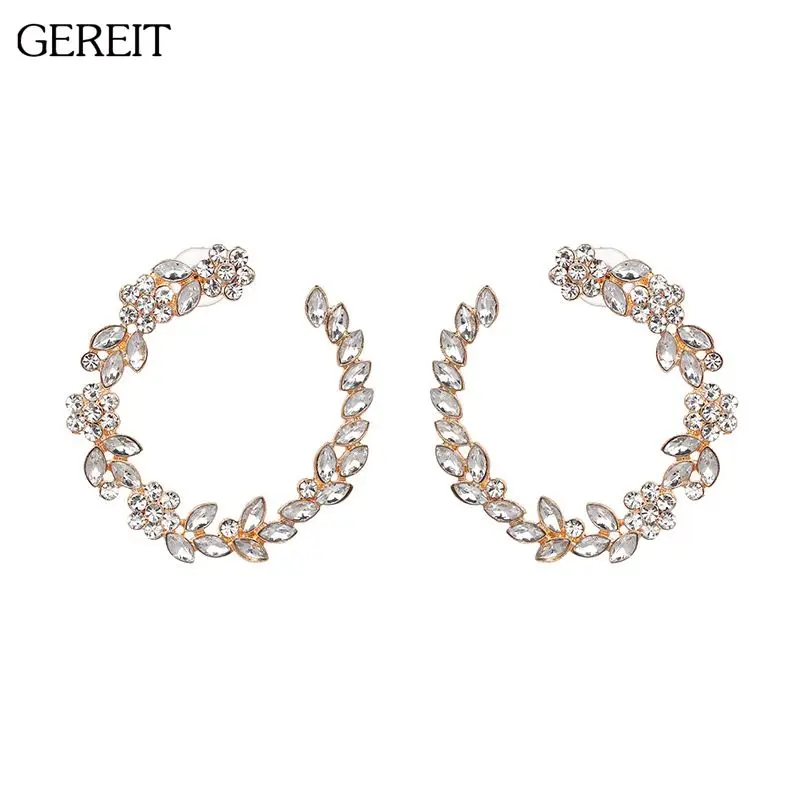 

Korean Fashion Crystal Flower Earrings New Simple Gold Silver Circle Round Hoop Earrings For Women Girls Wedding Party Jewelry
