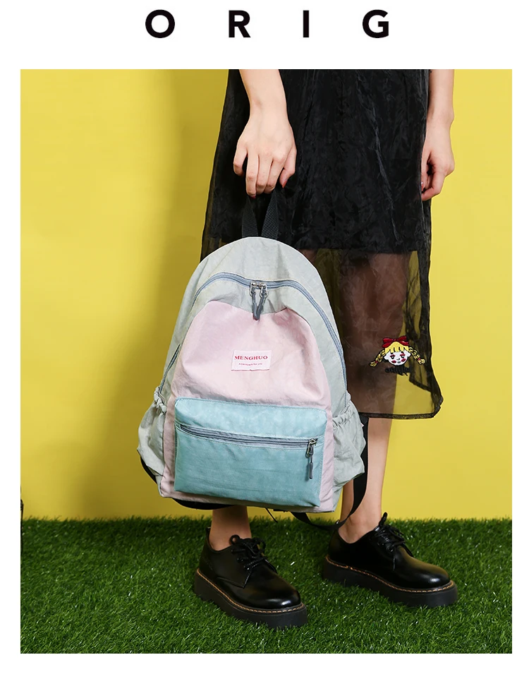 Menghuo Brand 2017 Women Preppy Macarons Panelled Waterproof Nylon Backpack Rucksack Ladies Fashion Shopping Travel Bags Mochila (14)