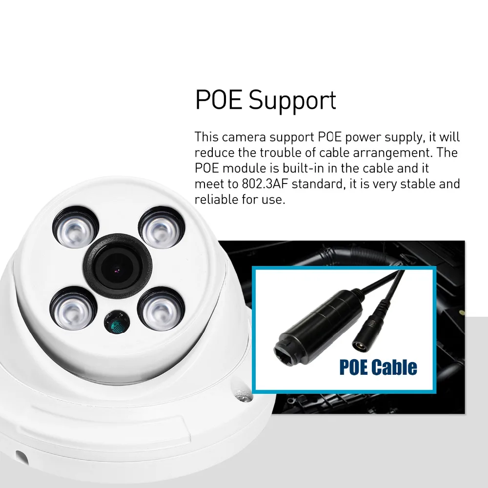 H.265 POE Водонепроницаемая 3 мегапиксельная 4 Матрица светодиодный IP камера 1296P/1080P