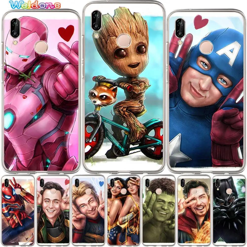 

Cute Marvel Groot Spiderman IronMan Thor Phone Case For Huawei Mate 20 10 Lite Pro Nova 2 plus 3i Y5 2018 Y6 II case cover etui