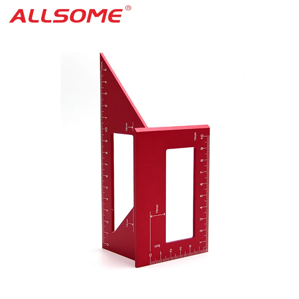 

ALLSOME Aluminum Alloy Woodworking Scriber T Ruler Multifunctional 45/90 Degree Angle Ruler Angle Protractor Gauge HT2579