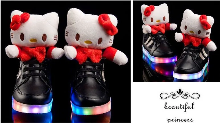 Новинка рисунок «Hello Kitty» обувь для детей со светодиодной подсветкой обувь для девочек прекрасный зарядка через USB освещенные дети Сапоги и ботинки для девочек детей Обувь LED Chaussure Enfant G3