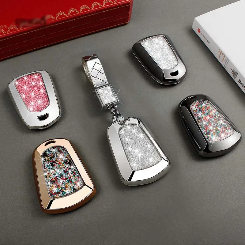 

Key Case Diamond Crystal Shell Dedicated With Keychain For Cadillac XT5 ATSL CT6 CTS XTS SRX Car Key Cover Set Modified