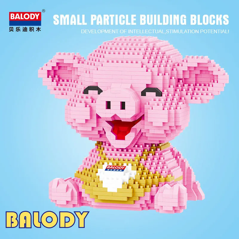 

2019 new Lovely cartoon animals image bricks piggy nanoblock Laughing pig micro diamond building block toys for children gifts