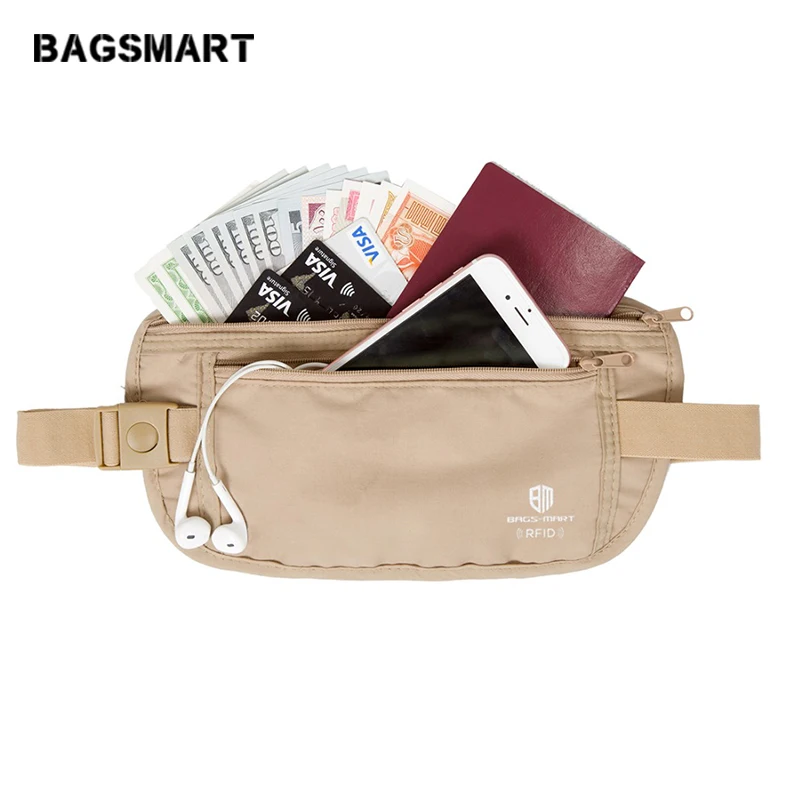 

BAGSMART Travel Wallet Waist Bag Unisex Money Belt Travel Organizer Bag For iPhone Change Passport Cover Radiation protection