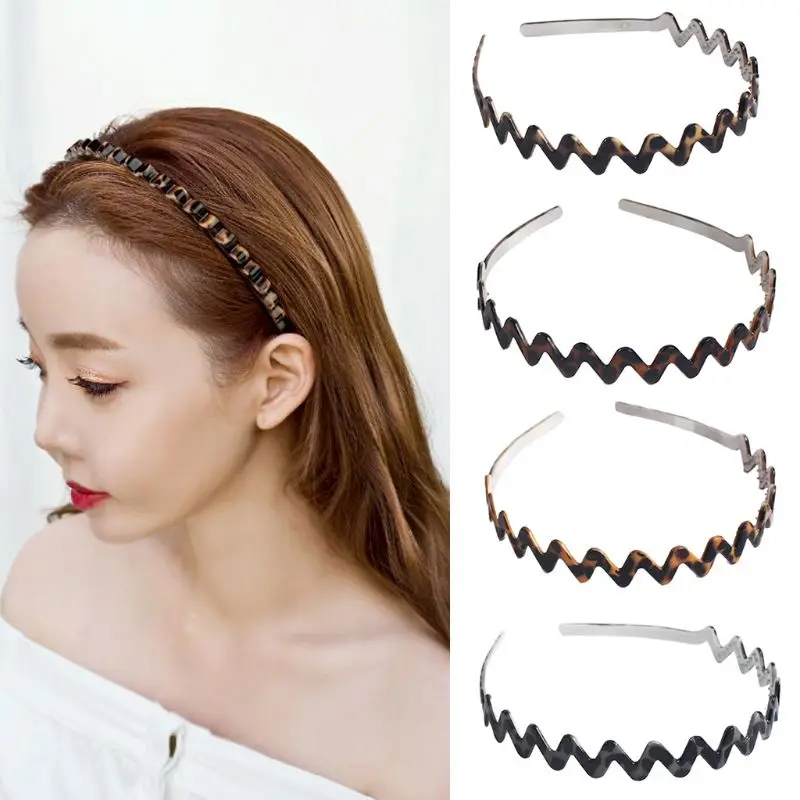 

Minimalist Vintage Leopard Thin Headband Anti-Skid Toothed Wavy Geometric Plastic Hair Hoop Women Side Bangs Styling Accessories