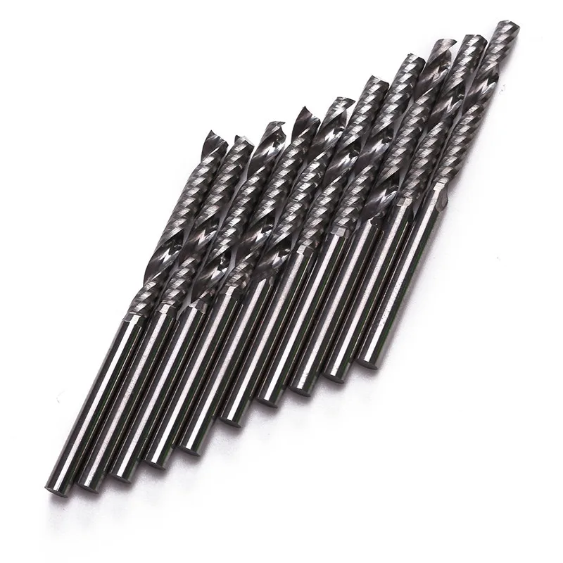 

10pcs 1/8 Inch 3.175x25mm Shank 1 Flute Carbide Spiral End Mill CNC Router Bit Tool For Acrylic PVC Wood And Other Materials