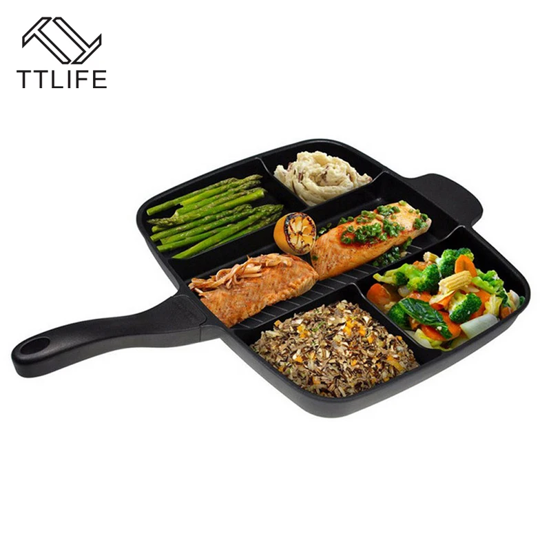 TTLIFE 5 in 1 Black Aluminum Alloy Fryer Pan Non Stick Frying Pan 5