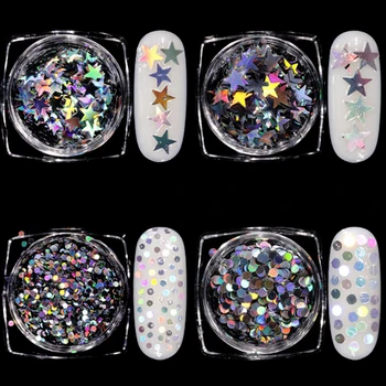 

Round DIY Paillette Nails Tips Face Nail Art Decor Brillianc Beauty Flakes 1g/Box 3D Silver Shinning Nail Sequin Mixed Size Star