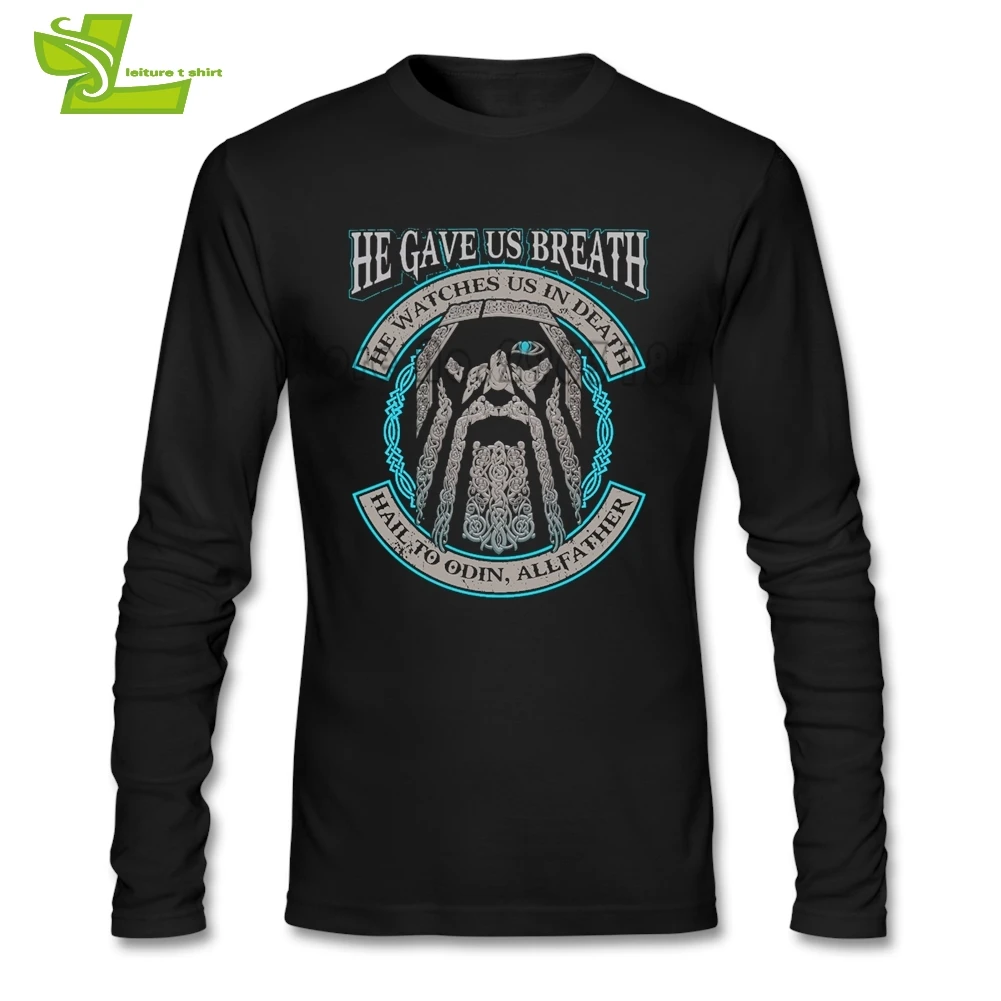 Odin He Gave Us Breath Watches In Death Male T Shirt Fashion Tops Boy Long Sleeve 100% Cotton Tee Guys Simple Clothes | Мужская одежда