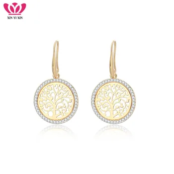 

Gold Round Tree Of Life Drop Earrings For Women Hollow Copper Crystal Earring New Fashion pendientes mujer Jewelry Gifts 2018