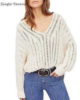 

Loose Pullover Women Fashion Long Sleeve V Neck Sexy Women Sweaters 2019 Fall Boyfriend White Black Korean Oversize Pull Femme
