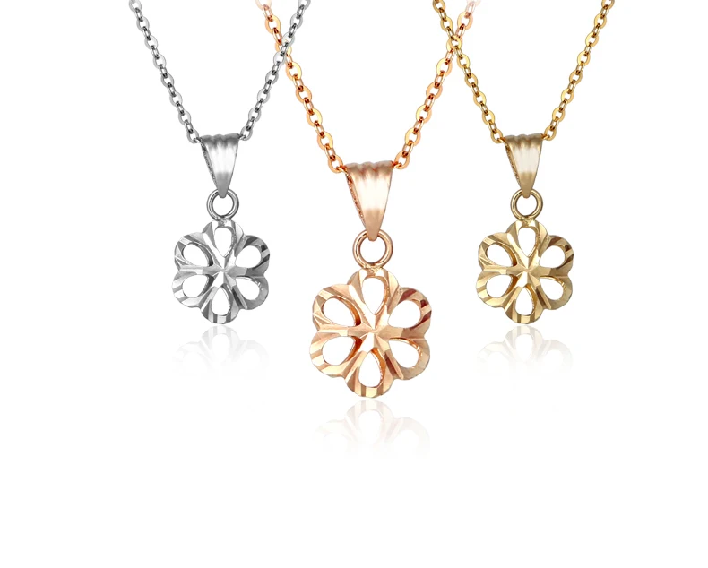

Boraizy 18k Rose/ Yellow/ White Real Solid Gold Flower Pendant AU750 Charm Necklace Fine Engagement Jewelry for Women Female Gir