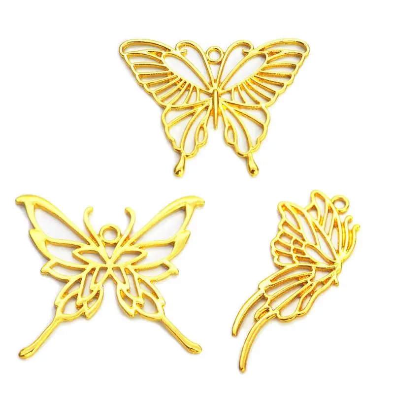 

3Pcs Gold Butterfly Metal Frame Pendant Open Bezel Setting UV Resin DIY Jewelry Drop Ship W2952001