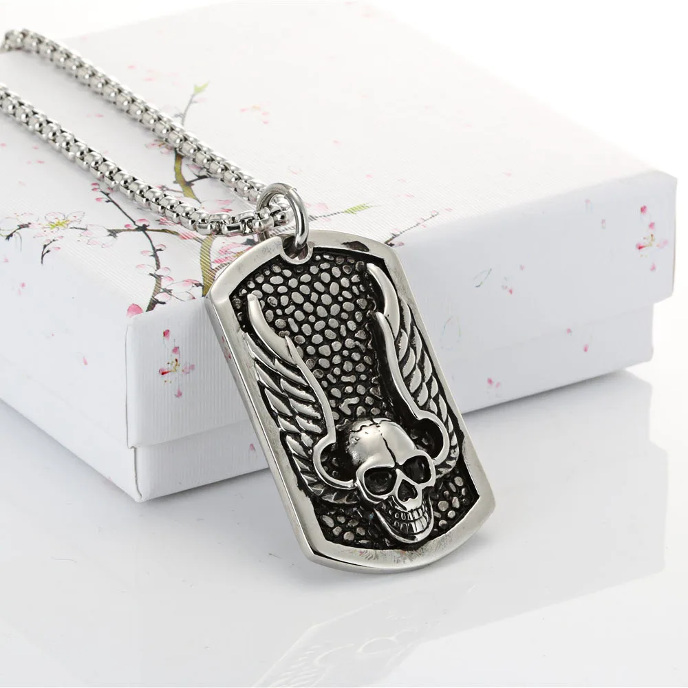 Панк череп ожерелья с крыльями и подвески для женщин Титан Сталь символ кулон талисман хип-хоп цепочки ожерелья мужчин ювелирные изделия подарок