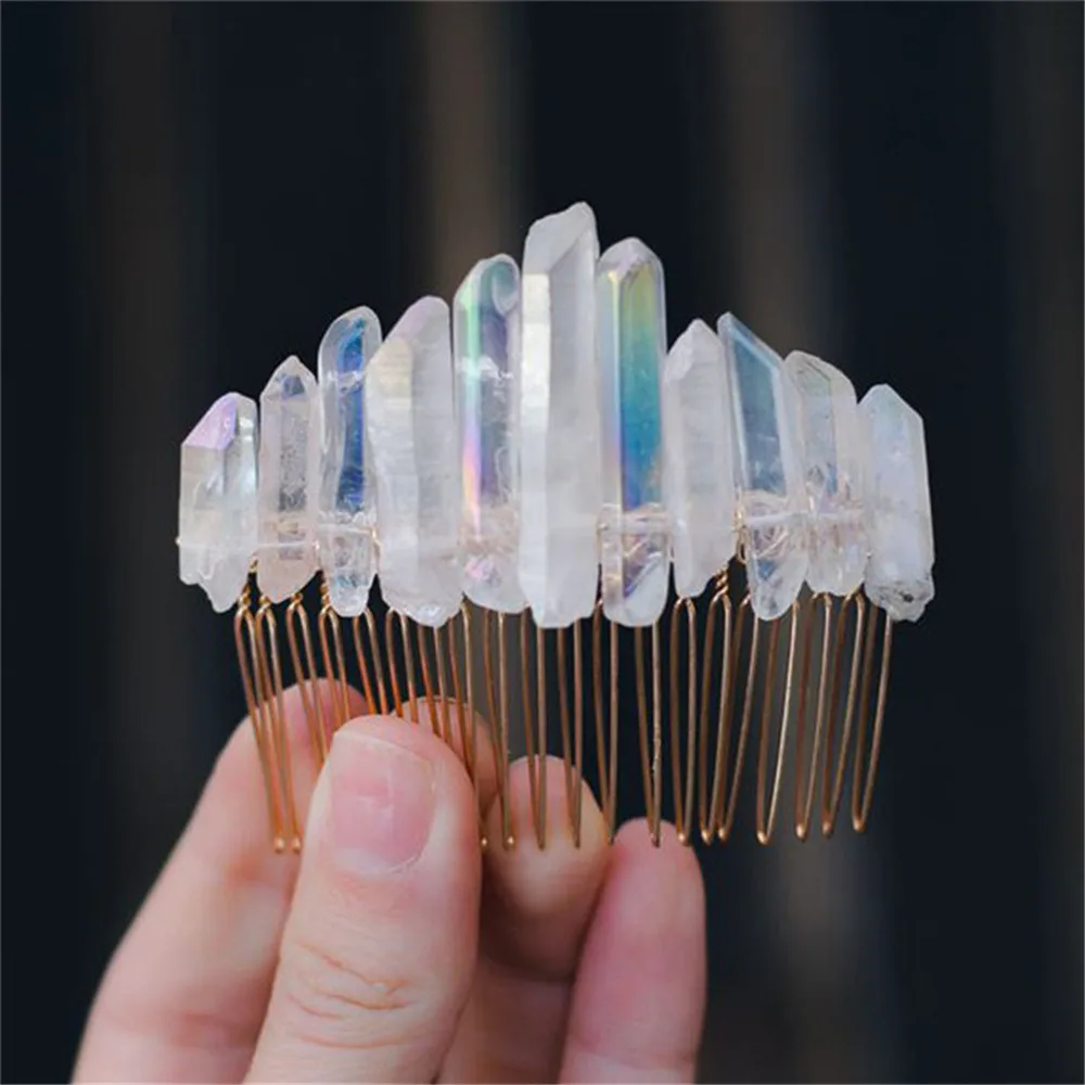 

Cosplay natural transparent crystal rainbow comb comb hairpin crown headdress female lolita bride princess queen headdress