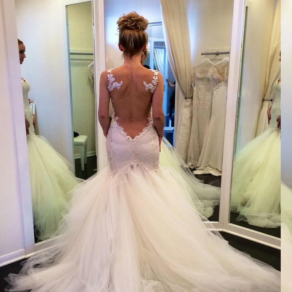 Sexy Backless Lace Mermaid Wedding Dresses 2015 Vestidos De Noiva