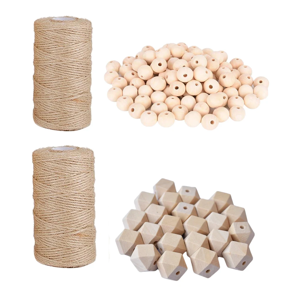 

Natural Round Wood Beads Loose Spacer Beads & Twine Christmas Craft for Event & Party Home Decorative Favor Gift