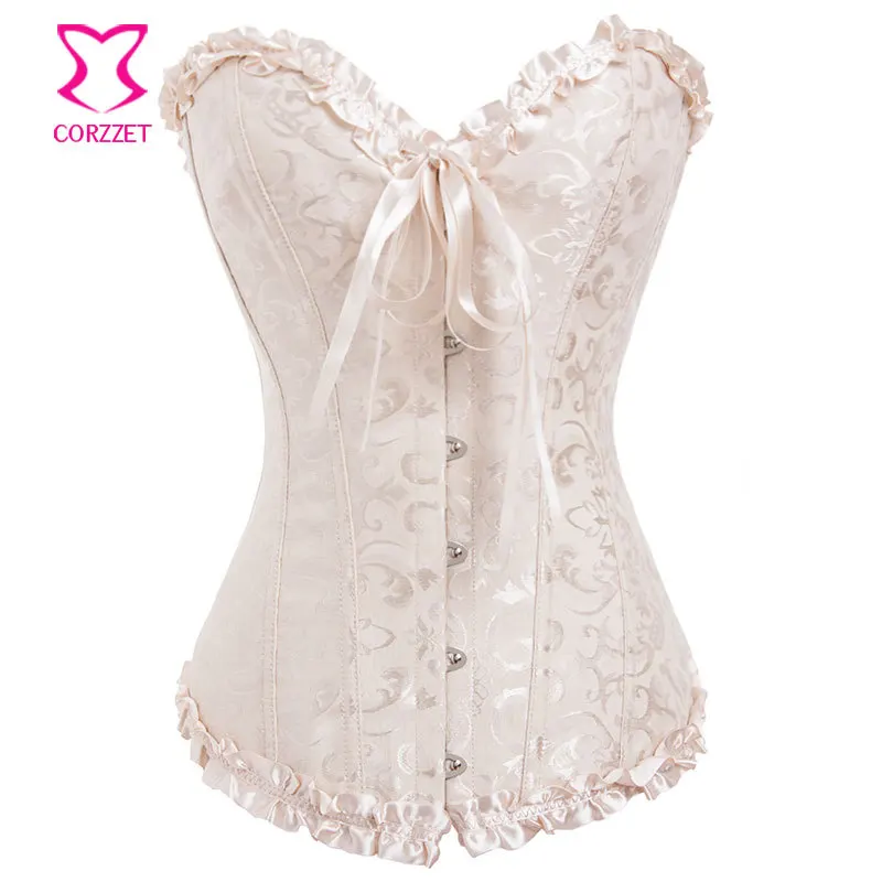 2550 Beige Basque Jacquard Renaissance Corsets and Bustiers Cheap