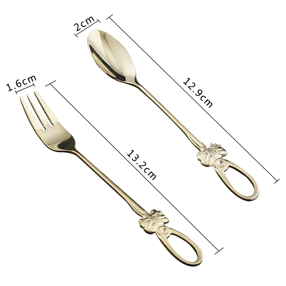 Stainless Steel Gold Dinnerware Spoon Fork Tableware Gold Cutleries Dessert Fruit Western Food Set Kitchen Tools