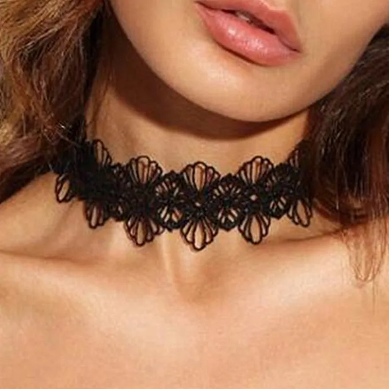 N210 Black Lace Choker Necklace Hollow Flower Women Chokers Necklaces