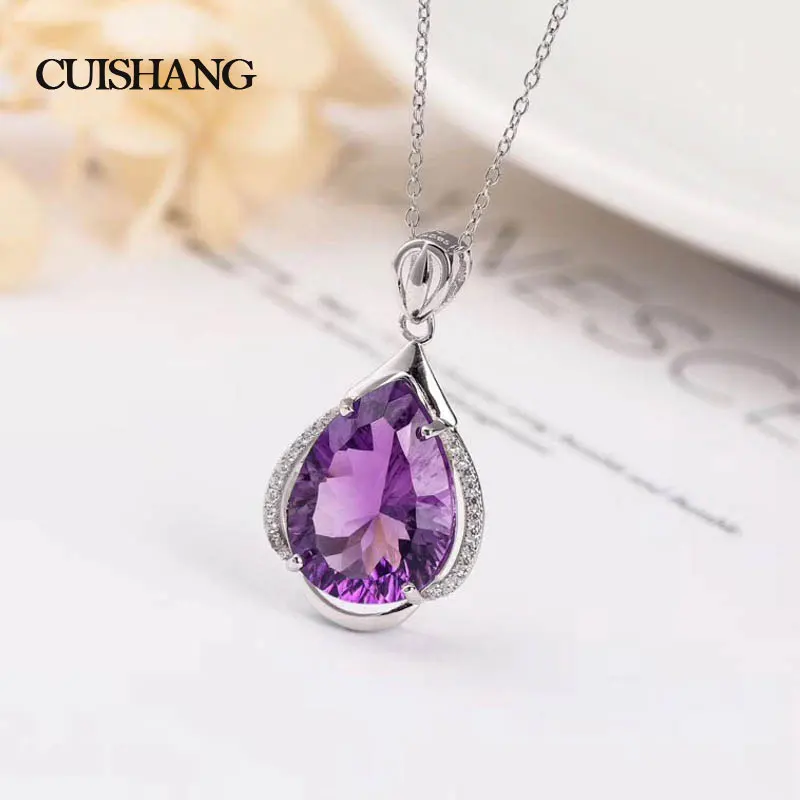 

CSJ Natural Purple Amethyst Pendants 925 Silver Fine Jewelry Big Stone For Women Wedding Engagement Party Valentines gift box