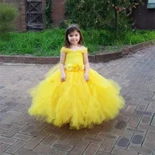 Платье принцессы Белль для маленьких девочек; Желтые Детские костюмы на Рождество и Хэллоуин; платье для костюмированной вечеринки; бальное платье с цветами для девочек