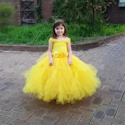 Принцессы Белль Платье для маленьких девочек желтый Дети Детские Рождество костюмы на Хэллоуин Красота зверь Платье для косплея цветы