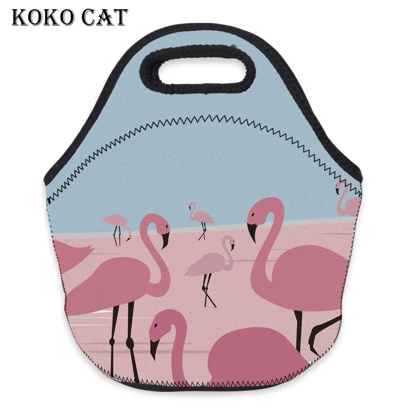 

Fashion Flamingos Printed Neoprene Insulated Lunch Bag Women Unique Water Resistant Portable Lunch Box for Work School Snack Bag