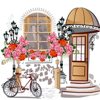 

Laeacco Cartoon House Bicycle Flower Scene Baby Photography Backgrounds Customized Photographic Backdrops For Photo Studio