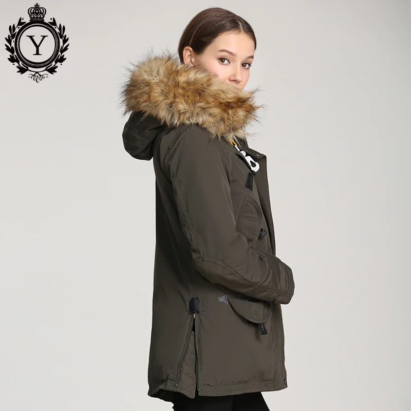 Günstig COUTUDI Multi taschen Winter Jacke Frauen Waschbären Pelz Kragen Mit Kapuze Mantel Warme Baumwolle Gepolsterte Weiblichen Parka 2019 Neue Sammlungen