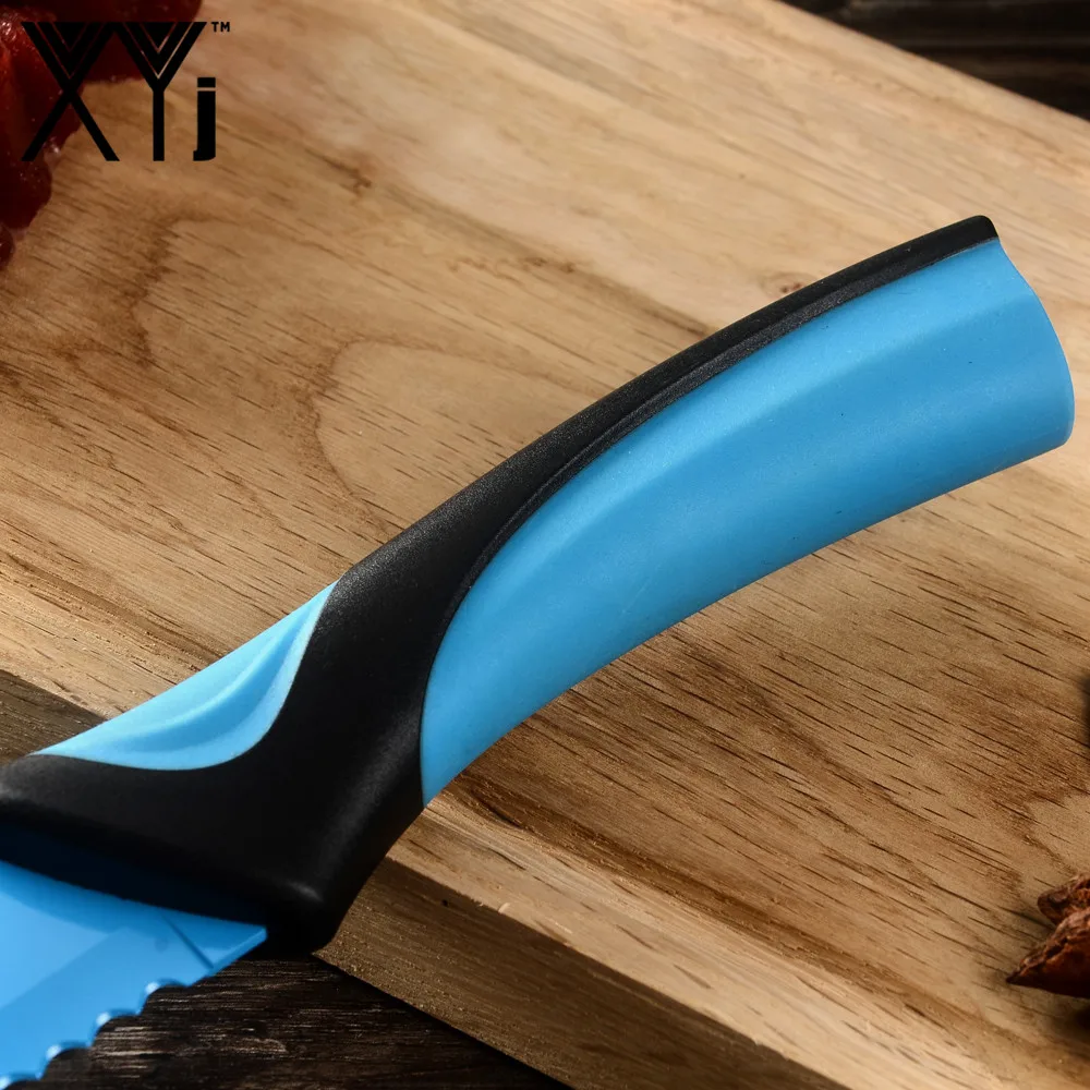 8 дюймов из нержавеющей стали XYj нож для хлеба синяя пластиковая ручка инструменты для выпекания зубчатый торт готовка хлеба инструмент кухонный нож