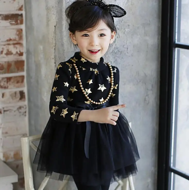 ФОТО New Long Sleeve Princess Dress For Girls Autumn Noble Vestido De Festa Infantil Star Pattern New Year Costumes For Children 