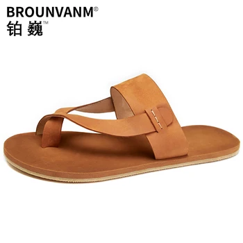

flip-flops simple toe men's head leather Beach slippers men outside to wear a word drag anti-skid fender genuine leather
